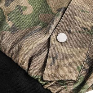 Concert Outfit Camouflage Faux Two-Piece Hooded Jacket