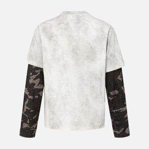 Concert Outfit Camouflage Faux Two-Piece Jersey Long Sleeve T-Shirt