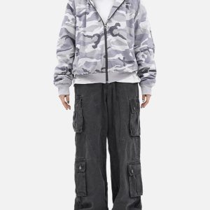 Concert Outfit Camouflage Fleece Hooded Jacket