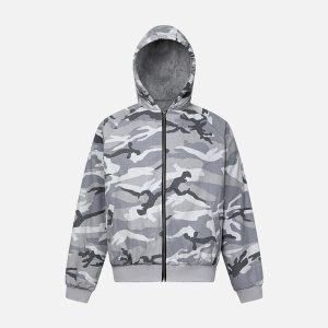 Concert Outfit Camouflage Fleece Hooded Jacket
