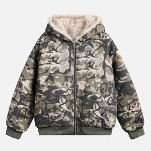 Concert Outfit Camouflage Fur Hooded Jacket