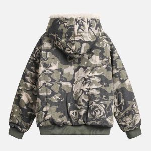 Concert Outfit Camouflage Fur Hooded Jacket