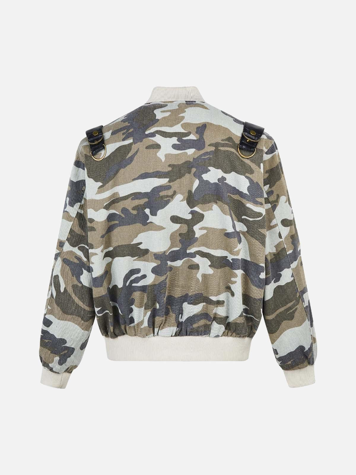 Concert Outfit Camouflage Leather Shoulder Pad Denim Bomber Jacket Concert Outfit Camouflage Leather Shoulder Pad Denim Bomber Jacket