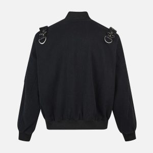 Concert Outfit Camouflage Leather Shoulder Pad Denim Bomber Jacket