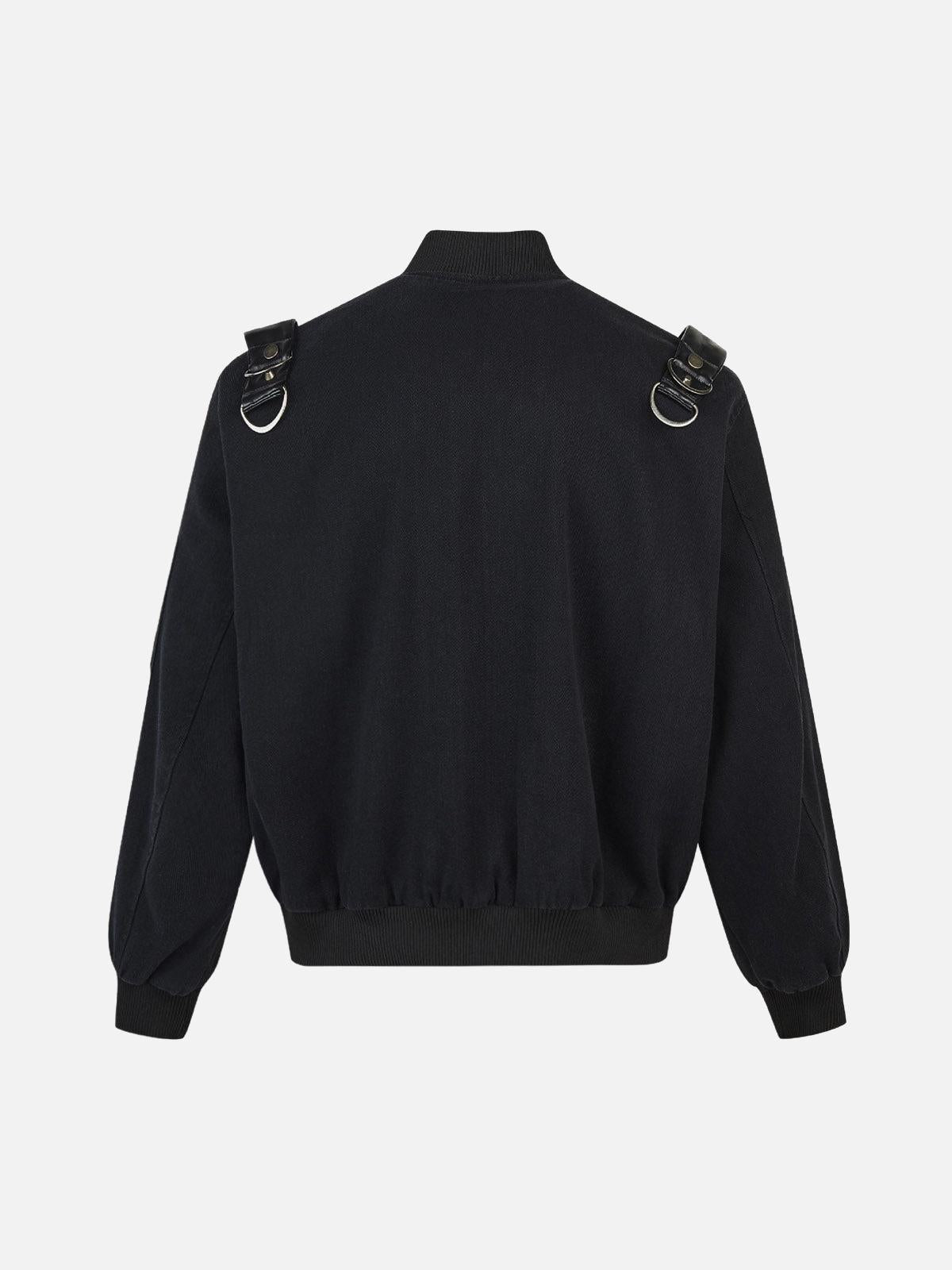 Concert Outfit Camouflage Leather Shoulder Pad Denim Bomber Jacket Concert Outfit Camouflage Leather Shoulder Pad Denim Bomber Jacket