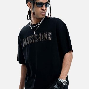 Concert Outfit Camouflage Letter Short Sleeve T-Shirt