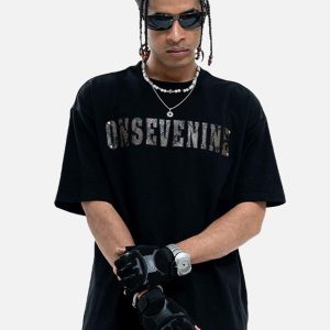 Concert Outfit Camouflage Letter Short Sleeve T-Shirt