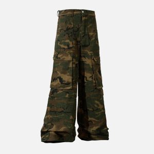 Concert Outfit Camouflage Oversize Denim Cargo Pants