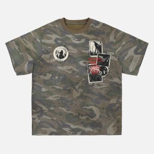 Concert Outfit Camouflage Patchwork Graphic T-Shirt