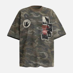 Concert Outfit Camouflage Patchwork Graphic T-Shirt