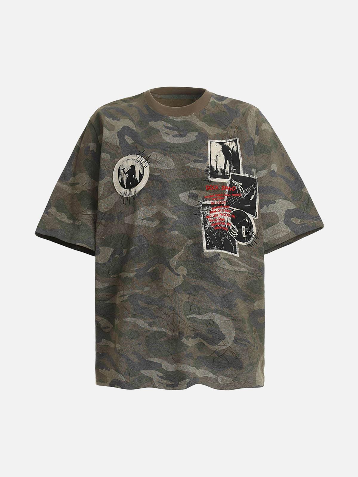 Concert Outfit Camouflage Patchwork Graphic T-Shirt Concert Outfit Camouflage Patchwork Graphic T-Shirt