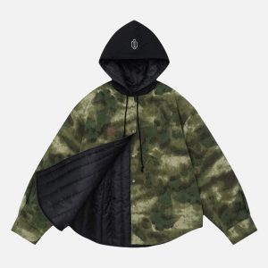Concert Outfit Camouflage Patchwork Hooded Jacket
