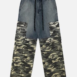 Concert Outfit Camouflage Patchwork Jeans