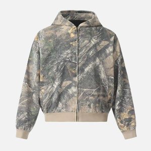 Concert Outfit Camouflage Print Zip-Up Hoodie