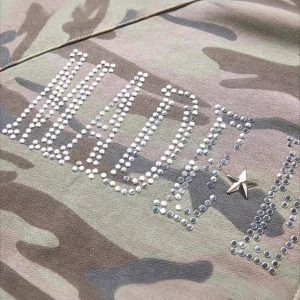 Concert Outfit Camouflage Sequin Letter Pattern Zipper Hoodie