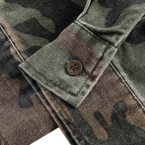 Concert Outfit Camouflage Washed Distressed Denim Shirt