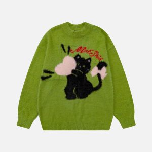 Concert Outfit Cartoon Cat Jacquard Sweater