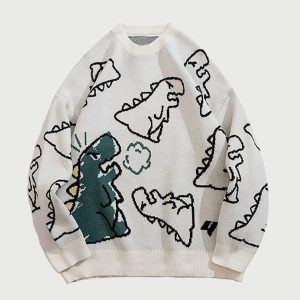 Concert Outfit Cartoon Dinosaur Printed Sweater