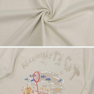 Concert Outfit Cartoon Kitten Fishing Graphic Tee