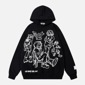 Concert Outfit Cartoon Line Character Print Hoodie
