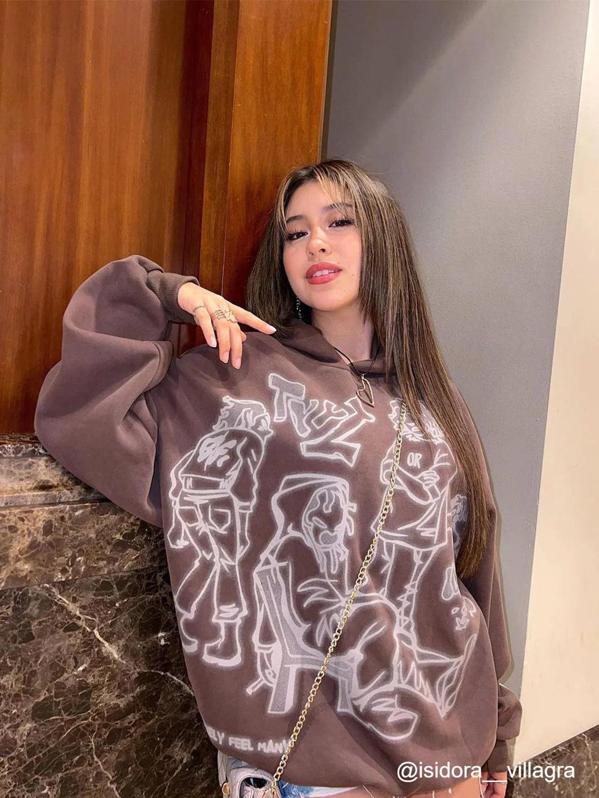 Concert Outfit Cartoon Line Character Print Hoodie Concert Outfit Cartoon Line Character Print Hoodie