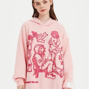 Concert Outfit Cartoon Line Character Print Hoodie