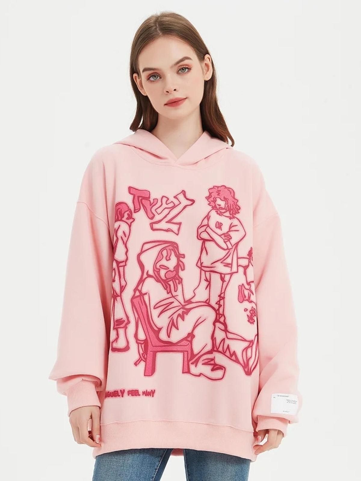 Concert Outfit Cartoon Line Character Print Hoodie Concert Outfit Cartoon Line Character Print Hoodie