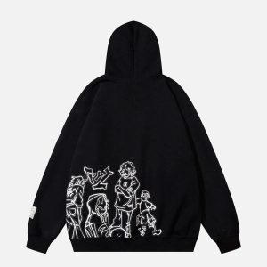 Concert Outfit Cartoon Line Character Print Hoodie