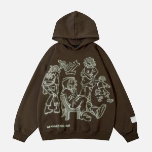 Concert Outfit Cartoon Line Character Print Hoodie