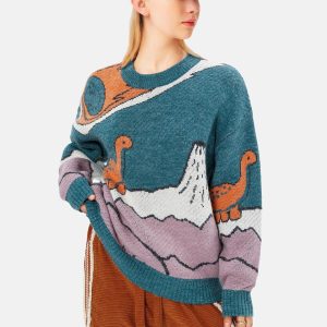Concert Outfit Cartoon Little Dinosaur Knit Sweater