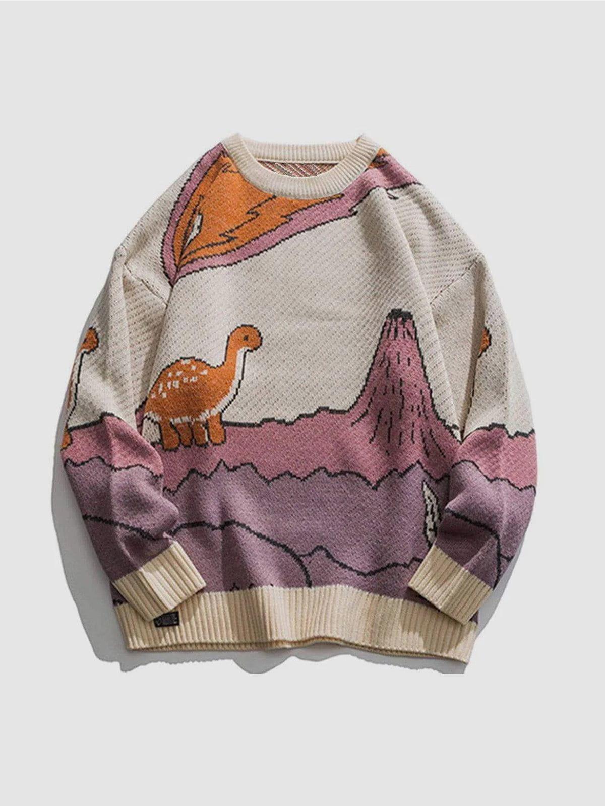 Concert Outfit Cartoon Little Dinosaur Knit Sweater Concert Outfit Cartoon Little Dinosaur Knit Sweater