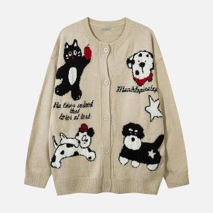 Concert Outfit Cartoon Pets Knitted Cardigan