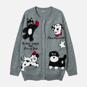 Concert Outfit Cartoon Pets Knitted Cardigan