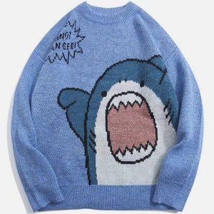Concert Outfit Cartoon Shark Pattern Knitted Sweater