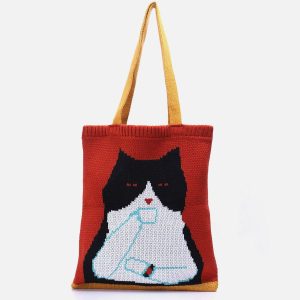 Concert Outfit Cat Graphic Knit Bag