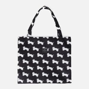 Concert Outfit Cat Print Canvas Shoulder Bag