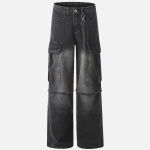 Concert Outfit Chain Design Big Pockets Cargo Jeans