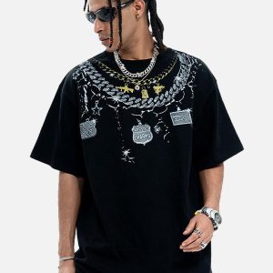 Concert Outfit Chain Print Crew Neck T-Shirt