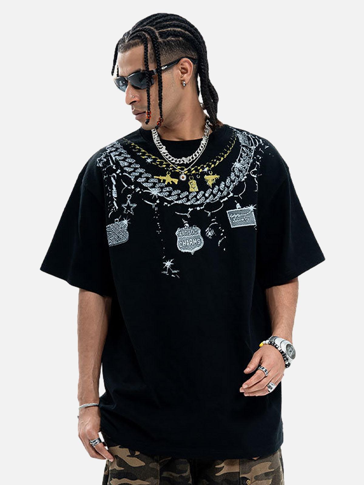 Concert Outfit Chain Print Crew Neck T-Shirt Concert Outfit Chain Print Crew Neck T-Shirt