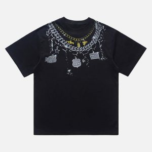Concert Outfit Chain Print Crew Neck T-Shirt