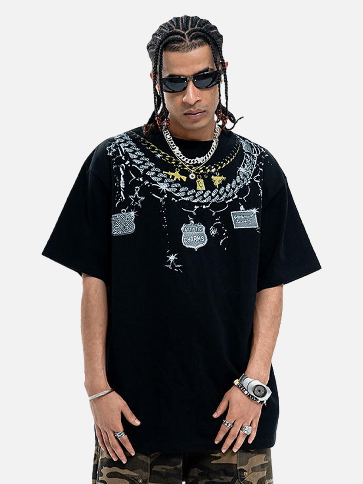 Concert Outfit Chain Print Crew Neck T-Shirt Concert Outfit Chain Print Crew Neck T-Shirt