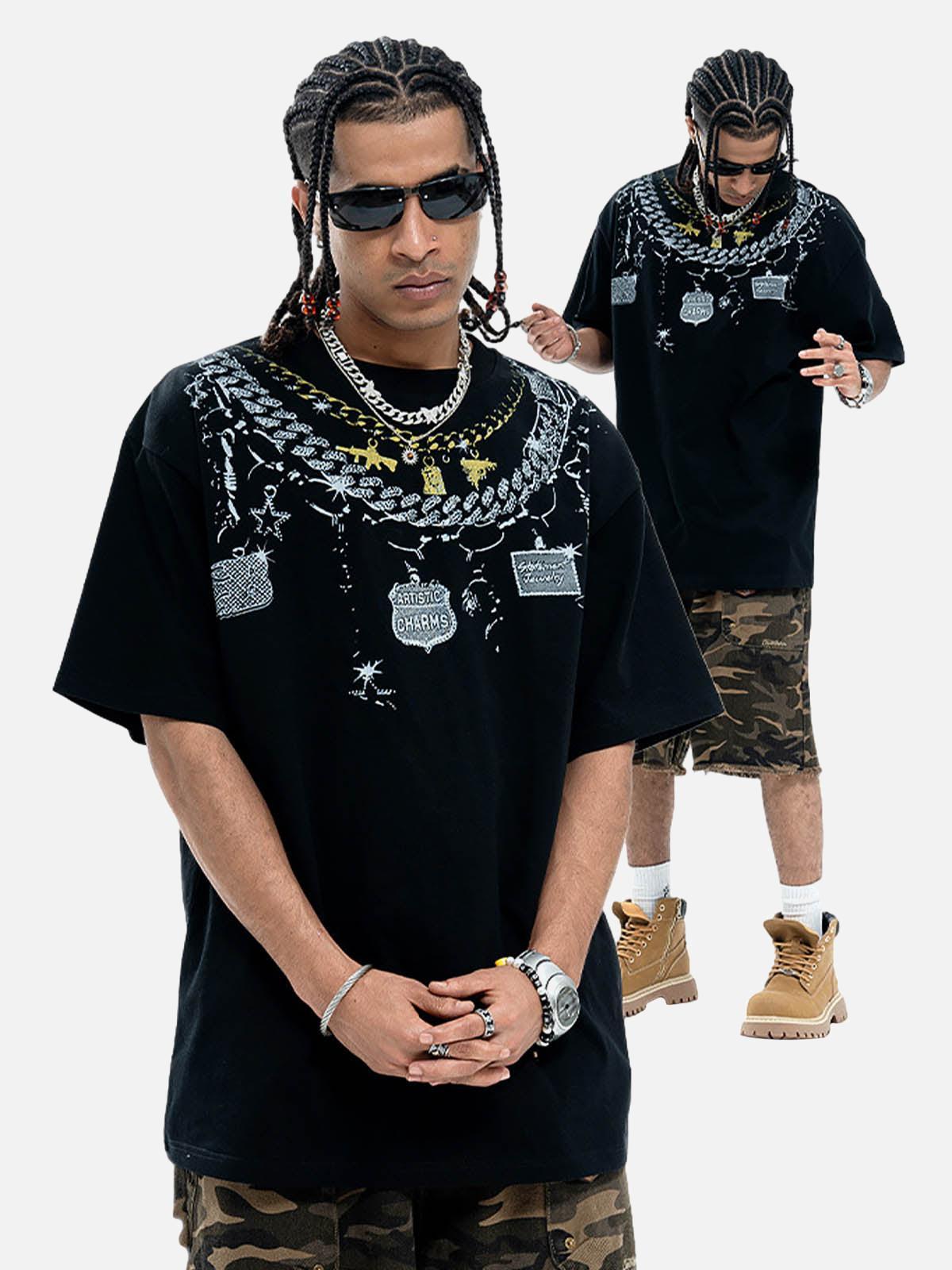 Concert Outfit Chain Print Crew Neck T-Shirt Concert Outfit Chain Print Crew Neck T-Shirt