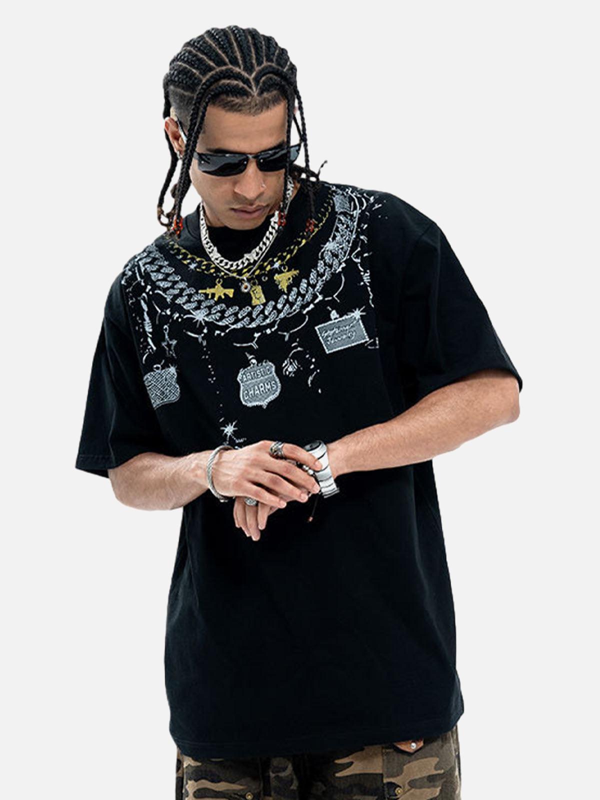 Concert Outfit Chain Print Crew Neck T-Shirt Concert Outfit Chain Print Crew Neck T-Shirt