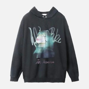Concert Outfit Character Portrait Old Hip-Hop Loose Worn Hoodie