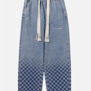 Concert Outfit Checkerboard Print Jeans