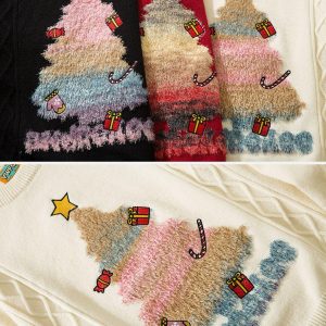 Concert Outfit Christmas Tree Embroidery Print Sweater