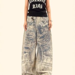 Concert Outfit Cigarette Digital Print Imitation Jeans