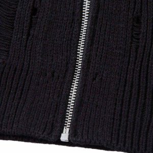 Concert Outfit Cleanfit Black Knit Zip-Up Short-Sleeve Shirt