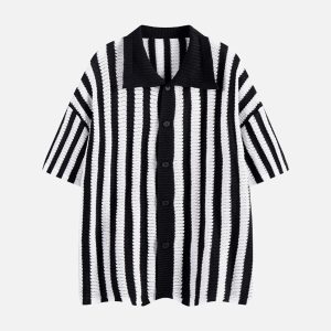 Concert Outfit Cleanfit Striped Knit Cardigan Shirt