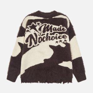 Concert Outfit Color Block Letter Jacquard Sweater